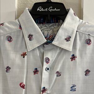 Robert Graham Men's White Shirt with Multicolor Swirl Design